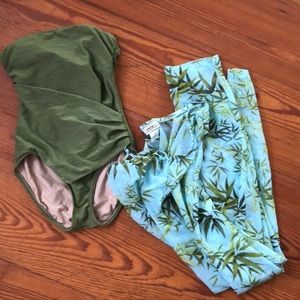 One piece bathing suit and sheer pants set